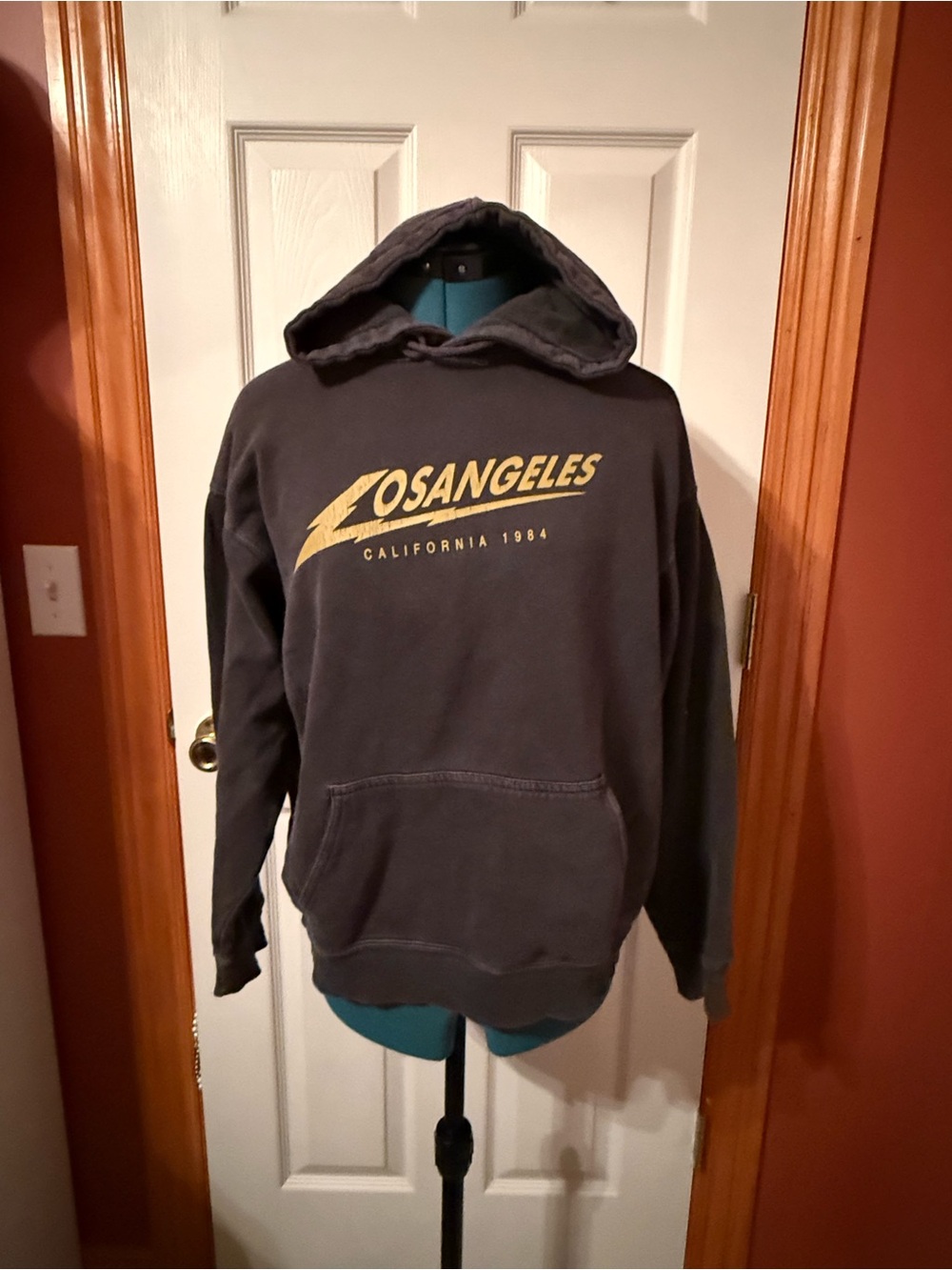 Rare Brandy Melville Los Angeles Hooded Sweatshirt - Charcoal with Yellow Logo